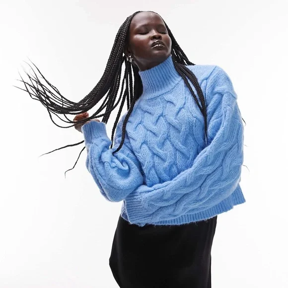 Topshop Knitted High Neck Cable Crop Top Sweater - Picture 1 of 4